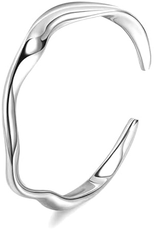 BelleVive 18k guldpläterade öppna silverarmband för kvinnor, justerbara, tjockt hamrat armband, minimalistiskt tunt armband, stapelbara smycken
