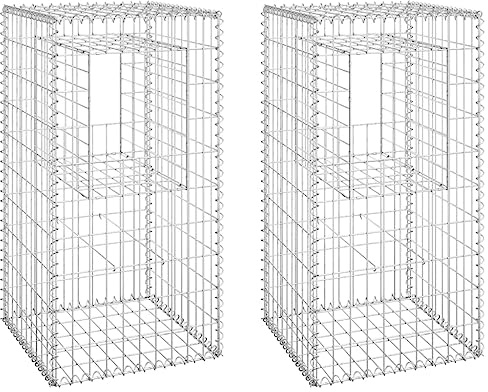 Gabion Columns Lot de 2 poteaux de clôture en acier 50 x 50 x 100 cm pour jardin, cour et aménagement paysager – Solution de barrière durable et résistante à la rouille