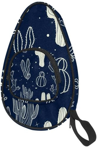 VAPOKF Housse pour raquette de tennis de table, motif cactus esquissé, fond bleu marine, sac de raquette de ping-pong, sac de raquette de tennis de table avec pochette pour 4 à 5 balles