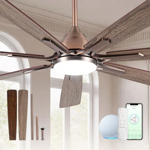 Minislak 72 Oil Rubbed Bronze Smart Ceiling Fan with Light via WiFi Alexa,6-Speeds Quiet DC Motor,Dimmable,Outdoor Antique Bronze Large Ceiling Fan for Living Room,Patio,Dual Finish 7 Blades
