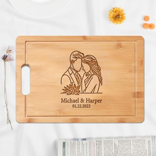 Planche à découper gravée personnalisée – Parfait pour mariage, liste de mariage, cadeaux romantiques personnalisés pour anniversaire, Noël, fête prénuptiale pour elle, épouse, couple