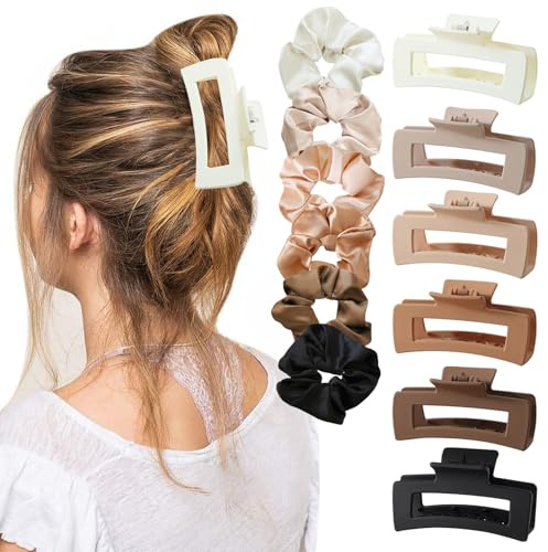 ZXTGBQ 12 PCS Fermaglio Capelli Donna Antiscivolo Pinze+ Scrunchies Per Capellio Seta, Mollettone Capelli Donna, Dalla Presa Forte, Grandi Fermagli Antiscivolo Per Donne E Ragazze