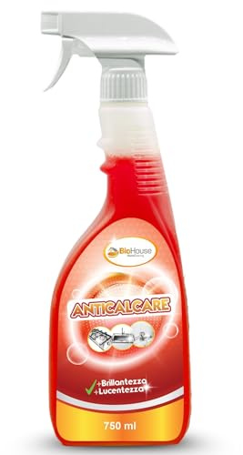 Anticalcare Spray 750ml Detergente Rimozione di Residui Calcarei per Bagno, Cucina, Rubinetteria e Acciaio, Brillantezza e Lucentezza