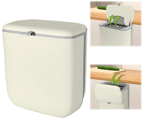 ANTREATU Foldable Hanging Bin with Lid 13.6L Kitchen Cupboard Bin Space-Saving Food Waste Bin for Under Sink, Cupboard & Caravan Door Bin (Cream)