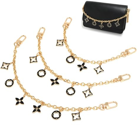 XFSRG 3 Stück Goldene Dekorative Taschenkette Geldbörsen Kettenriemen Bag Charm Verlängerung 3 Größen Kurze Kettenriemen für Geldbörse Handtasche Umhängetasche (Schwarz)