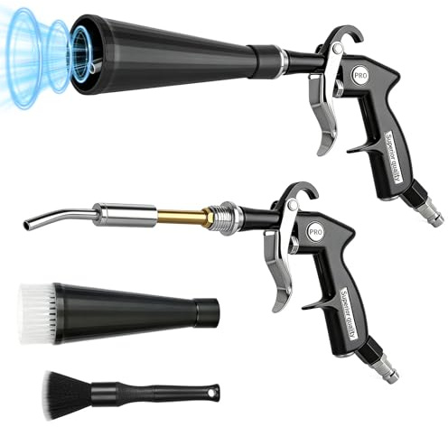 ABOHU Pistolet de Soufflage à Air Comprimé - Accessoire pour Nettoyage Auto, Moto, Bricolage - Pistolet Pneumatique avec Brosse et Éjecteur de Poussière