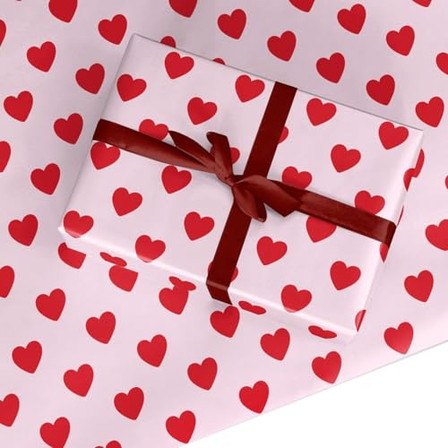 Valentine's Day Wrapping Paper - Pink And Red Hearts Gift Wrap, Premium Elegant Recyclable Romantic Design For Women, Men And Kids - 2 Sheets (50x70cm)