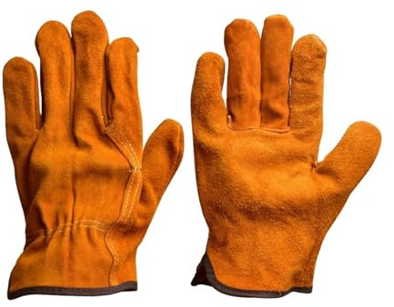 Gants de protection du travail en cuir de vachette double couche jaunes, résistants à l'usure, for le soudage