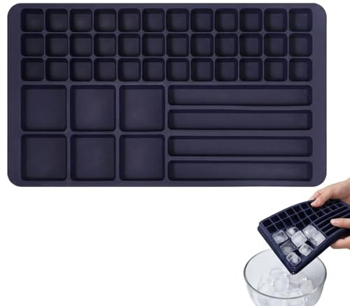 Mini Ice Cube Trays Silicone, Small Ice Cube Tray Silicone with 46 Grids, Space Saving Design for Cocktails and Freezer Organization (Deep Blue Color)