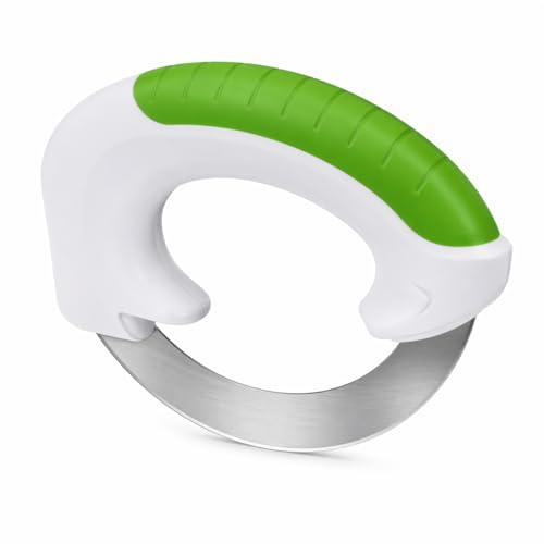 Rolling Knife Cutter, Stainless Steel Wheel Blade Kitchen Knife for Chopping, Slicing & Dicing, Ergonomic Easy Grip Food Cutter for Vegetables, Herbs & Pizza (White)
