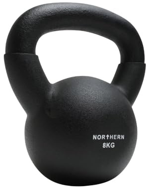 NORTHERN Cast Iron Kettlebell - Black Neoprene Coated Weight 4kg-12kg with Flat Base & Non-Slip Grip for Strength Training, Cross Training & Home Gym Workouts