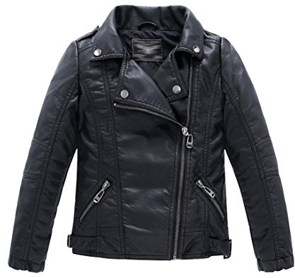 YoungSoul Boys Faux Leather Biker Jacket Zipper Motorcycle Coats Spring Autumn Outerwear Black 9-10 Years/Size 140