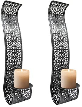 Dekorative Wandkerzenhalter für Stumpenkerzen 2er Set aus Metall für Stumpenkerzen Schwarz