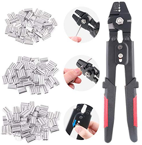 Glarks Fino a 2,2 mm Corda metallica Strumento di crimpatura Corda metallica Swager Crimper Pesca Strumento di crimpatura Con 180Pcs Alluminio Doppio Barrel Ghiera Crimpatura Loop Sleeve Kit