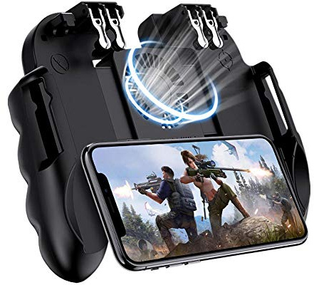 Goglor Mobile Game Controller For PUBG, [6 Finger/Upgrade Version Android & Iphone L1R1 Aim And Shoot Triggers Joystick Gamepad With Cooling Fan For Battle Royale/Knives Out(include 2 Finger Sleeve)