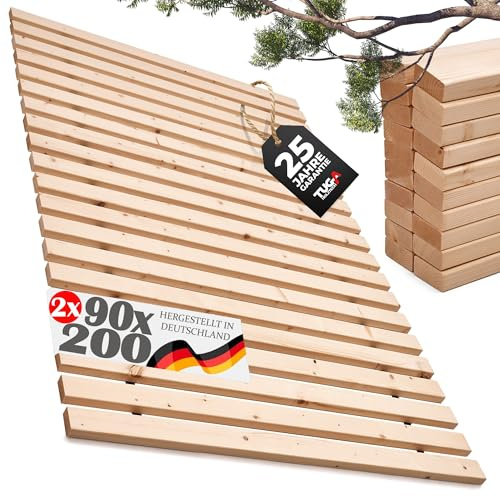 TUGA - Holztech Rollrost Lattenrost 180 x 200 cm (90x200 2X) 29mm 500kg stabilster Bettrost Rolllattenrost