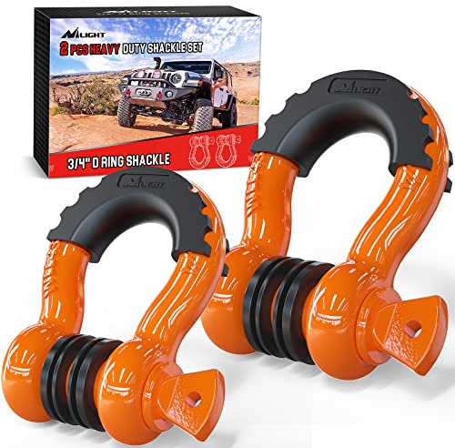 Nilight 90051B D-Ring-Schäkel, 4,75 Tonnen Kapazität mit 2,2 cm Stift, robuster Off-Road-Bügelschäkel mit Isolatoren und Unterlegscheiben-Kit für Jeep, LKW, Fahrzeug, Orange (90051B)