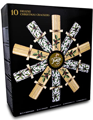 Deluxe Christmas Crackers - 14 Christmas Crackers 10 Pack Eco Christmas Crackers No Plastic - Family Christmas Crackers - Xmas Crackers With Party Hat, Joke & Gift