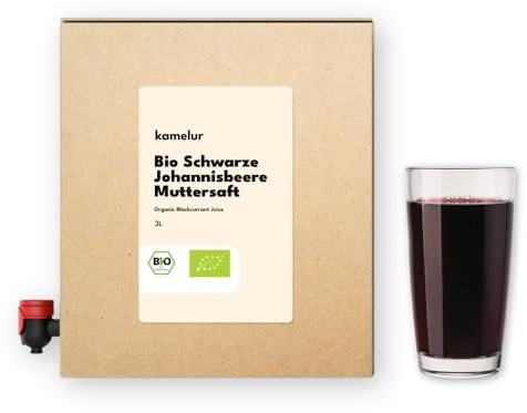 Kamelur 3 litri di succo di ribes nero biologico – 100% succo diretto di ribes nero, senza additivi, succo di madre di ribes nero in pratica scatola di succo