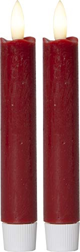Star Trading LED Stabkerzen kurz Flamme 2er Set – Stabkerzen LED kurz in Rot, ca. 15 x 2 cm, warmweiß, Timer 6/18h, Batterie, Adventsdeko