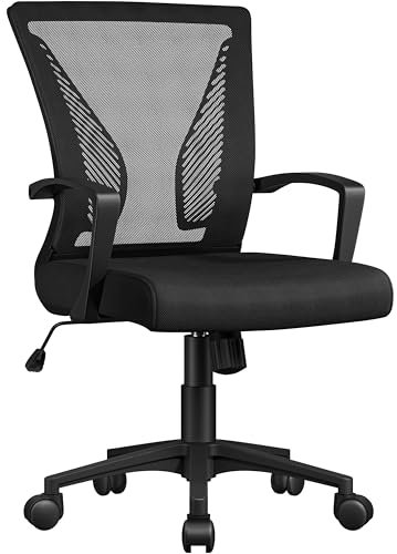 Yaheetech Adjustable Office Swivel Chair Ergonomic Mesh Computer Chair Executive with Arms Height Adjustable Back Support for Home Office Black