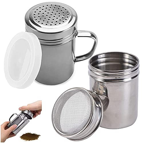 Agitadores de Polvo,Yueser 2 Piezas Coctelera en Polvo Espolvoreadores de Acero Inoxidable Tamiz Café Agitadores de Polvo para Azúcar Canela Especias Cacao (2 Estilos)