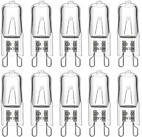 Halogen-Glühbirne G9, 28 W, 230 V, 370 lm, 2700 K, Warmweiß, dimmbar, G9, für Kronleuchter, Landschaftslampen, Wandleuchten, Schrankbeleuchtung, 10 Stück