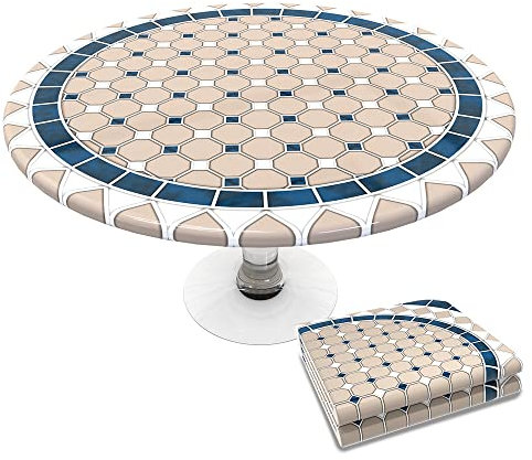 VOUNOT Tischdecke Outdoor, Elastisch Rund Gartentischdecke, Abwaschbar abwischbar Wetterfest, Ø 90-120 cm