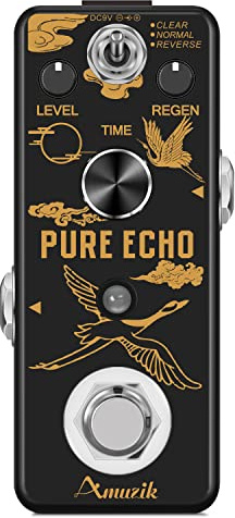 Amuzik Pure Echo Guitar Effect Pedal Analog Digital Delay Effects Pedals for Clear Normal Reverse 3 Modes with Ture Bypass Mini Size