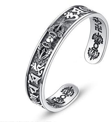 RPYENYOT Bracciale Rigido Vajra Buddista Tibetano, Bracciale Da Uomo Con Apertura Mantra Buddista Retrò A Sei Caratteri,Argento