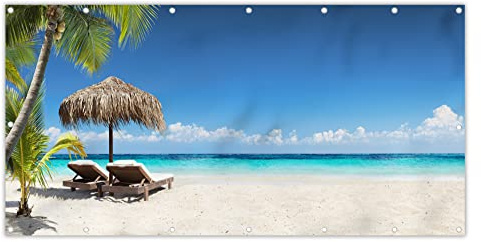 MuchoWow® Balkon Sichtschutz Sichtschutzmatte Balkonbanner Abdeckung für Terrasse Balkon Windschutz Blickdicht Wetterfest 200x90 cm Strand - Sonnenschirm - Meer