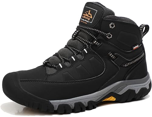 AX BOXING Chaussure Homme Hiver Chaussure Chaude Fourrées Chaussure Neige Extérieur Montantes Chaussure Randonnée Antidérapant Bottine Taille 41-46 EU (Noir, 45 EU)
