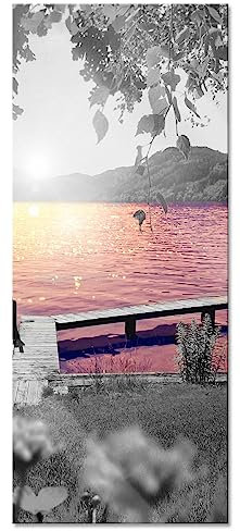 Pixxprint Glasbild Panorama, Wandbild aus Echtglas, Steg am See bei Sonnenaufgang, 100x40 cm, inkl. Aufhängung und Abstandshalter