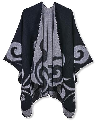 LumiSyne Hiver Poncho Châle en Cachemire pour Femmes Poncho Tricot Style Ethnique Rétro Ouverture Cardigan Couverture Cape Manteau Echarpe Pashmina Surdimensionné Étole Wrap
