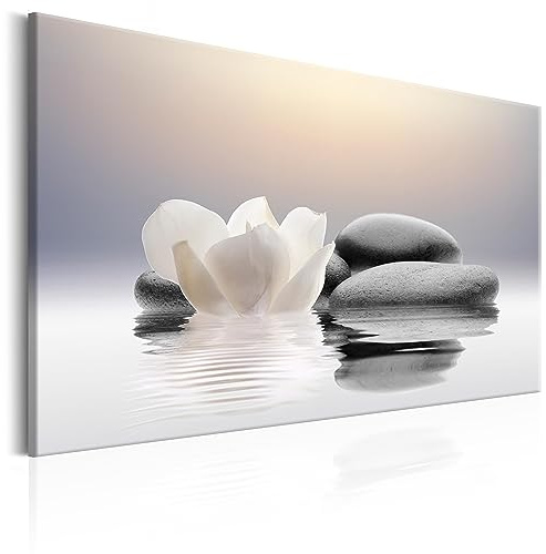 B&D XXL - Acrylglasbild Blumen Steine Spa, Schlafzimmer, Wohnzimmer, modern | Hochwertige Leinwand, sofort aufhängbar, ideal fürs Wohn- oder Schlafzimmer, wasserfest und lichtecht, langlebig, stilvoll