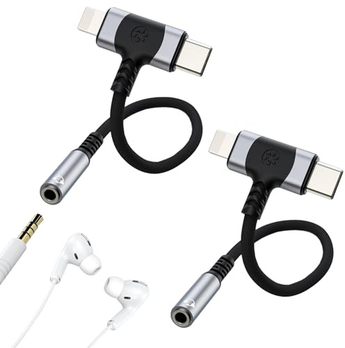 INBOLM 2-In-1 Lighting & USB C to 3.5mm Headphone Jack Adapter, Aux Audio Cable Adapter for iphone Lighting USB-C to 3.5mm Headphone Jack Adapter(2Pcs)