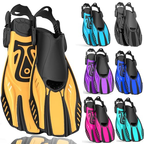 Otowaving Snorkel Fins Diving Fins Adjustable Buckles Open Heel Swim Flippers Travel Size Short Swim Fins for Snorkeling Diving Swimming Adult Men Womens