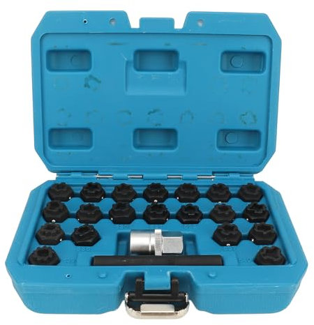 22pcs Wheel Lock Removal Kit with 20 Different Sockets, Locking Lug Nut Removal Tool Chrome Molybdenum, Wheel Lock Key Set with 1/2 inch (85 mm) Socket Adapter