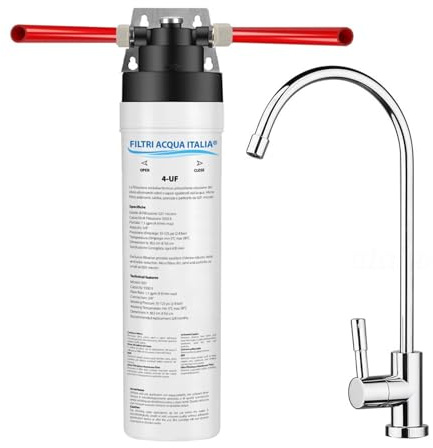 Kit Depuratore Acqua Domestico 4-UF con Rubinetto Dedicato, Depuratore Sottolavello a 4 Stadi di Ultrafiltrazione da 0.01 Micron, Innovativo e Certificato. Rimuove Cloro, Sedimenti, Sporcizia.