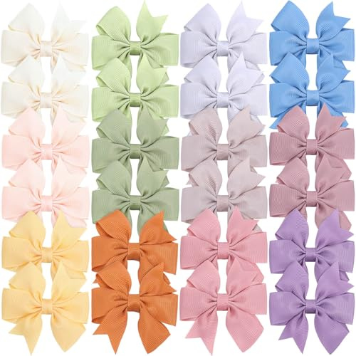 24PCS 3Inch Hair Bows for Girls Grosgrain Ribbon Pinwheel Baby Hair Clips Toddler Hair Accessories with Alligator Clip Bow Kid Teens