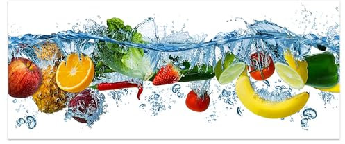 wandmotiv24 Leinwandbild Obst & Gemüse im Wasser, Früchte 120x50cm (BxH) M1083