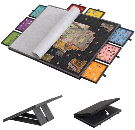 Lavievert Tavola puzzle inclinabile da 2000 pezzi, con 8 cassetti colorati, in feltro leggero e regolabile, con supporto e copertura, tavolo pieghevole e portatile con spazio per adulti