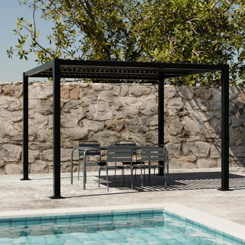 sweeek Pergola bioclimatica 3x3m Alluminio e Acciaio, lamelle orientabili, Palace 3x3m, Nero, 292x292x231 cm