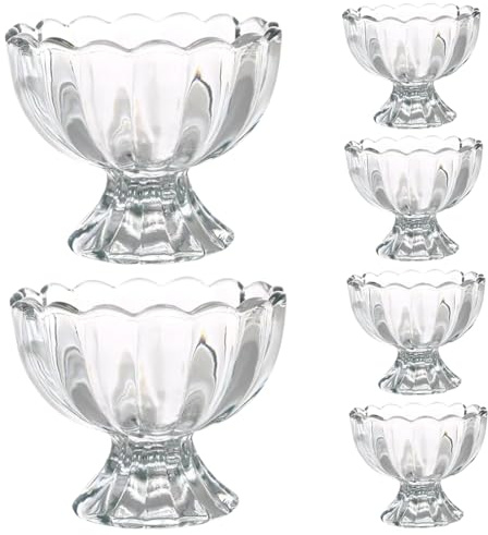 6 piezas de tazones de helado de vidrio, helado de 6.8 oz vasos de helado, tazones de postres de vidrio, tazones de postres de vidrio, tazones de helado transparente de bocadillos para fiesta en ca