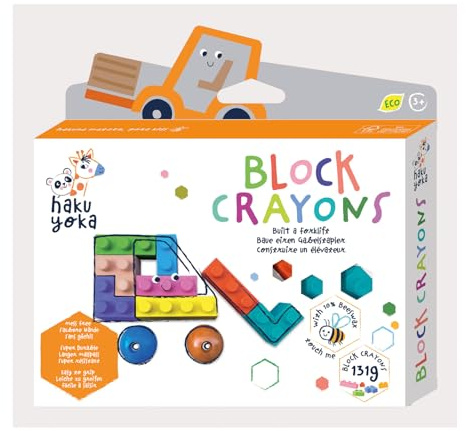 Haku Yoka 6303088 Block - Set di gessetti a cera, carrello elevatore, pietre colorate in colori vivaci, pastelli a cera a forma di morsetto, senza scolorimento, per bambini dai 3 anni in su,