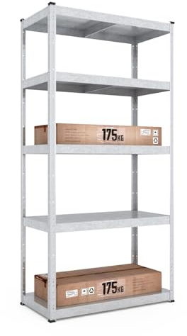 baudim® Schwerlastregal 180x60x40 cm, 5 Metallböden, 875 kg, Schwarz, Stahl | Werkzeugloses Stecksystem, flexibel verstellbare Ebenen, Kellerregal, Garagenregal, Lagerregal, stabile Aufbewahrung, Kisten.