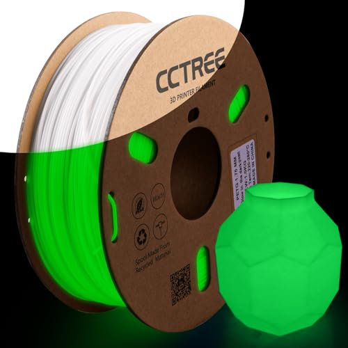 CCTREE Glow in the Dark PETG 3D Drucker Filament 1,75 mm, Maßgenauigkeit +/- 0.03mm, 1kg Spule (2.2lbs), für most FDM 3D Drucker, Luminous Grün