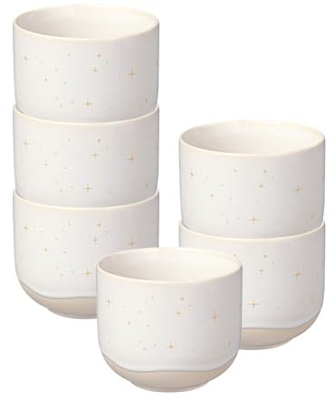 like. by Villeroy & Boch Winter Glow Tassen 6er Set, 260 ml, Weihnachtliche Tasse mit Effektglasur und Sternchen-Dekor, Premium Porzellan, Beige