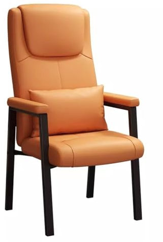 Modern kontorsskrivbordsstol med hög rygg med ländryggsstöd och vadderad kudde, ergonomiskt läderfåtölj, accentstol för vardagsrum (orange)