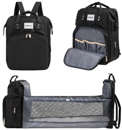 Barmøya 2-in-1 Wickelrucksack mit Wickelablage | Wasserabweisender Wickelrucksack mit isolierten Flaschenhaltern, Laptopfach und viel Stauraum | Inkl. Stabilisator-Stangen